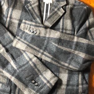 Blue and gray plaid unlined blazer